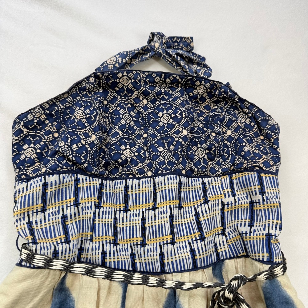 Anthropologie Maeve Halter Midi Dress Blue White Tie Dye Diamond Mixed Print - Picture 15 of 16
